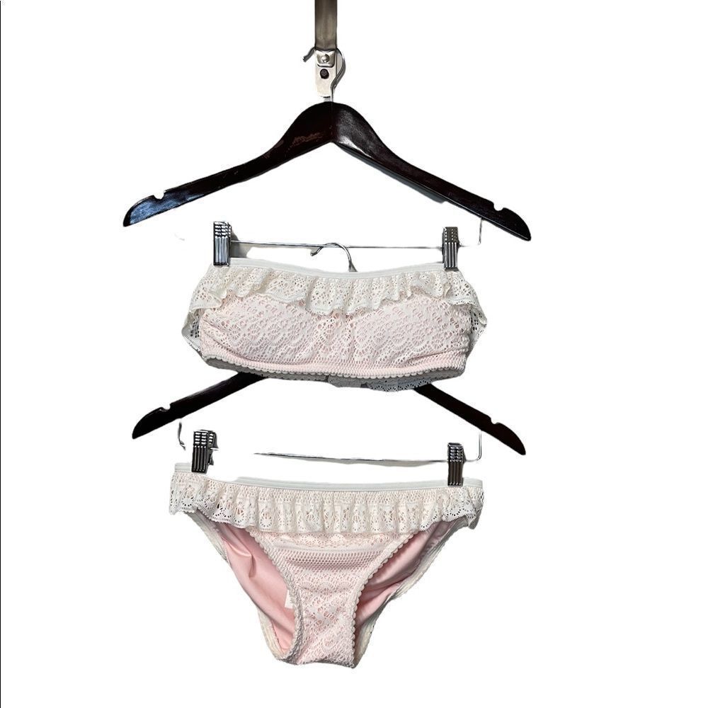 Kate Spade Crochet Ivory Bikini with ruffle top and bottoms